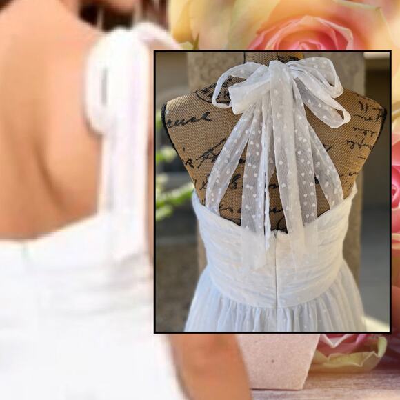 Lulus White Tulle Heart Dot Tie-Strap Luxe and Lovestruck Midi Dress Size S - Picture 6 of 10